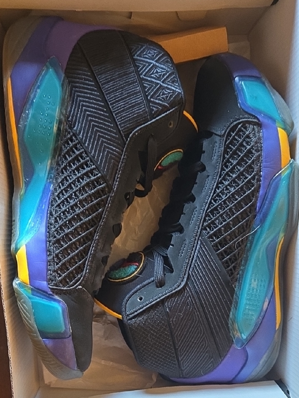 Jordan Aqua 38 Men's Athletic Shoes Black Purple Teal Yellow No Box